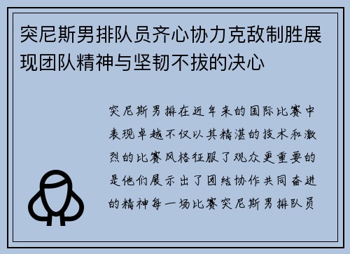 突尼斯男排队员齐心协力克敌制胜展现团队精神与坚韧不拔的决心