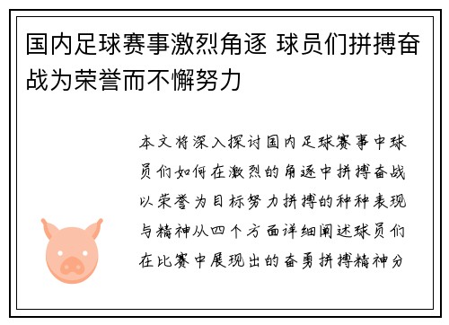 国内足球赛事激烈角逐 球员们拼搏奋战为荣誉而不懈努力
